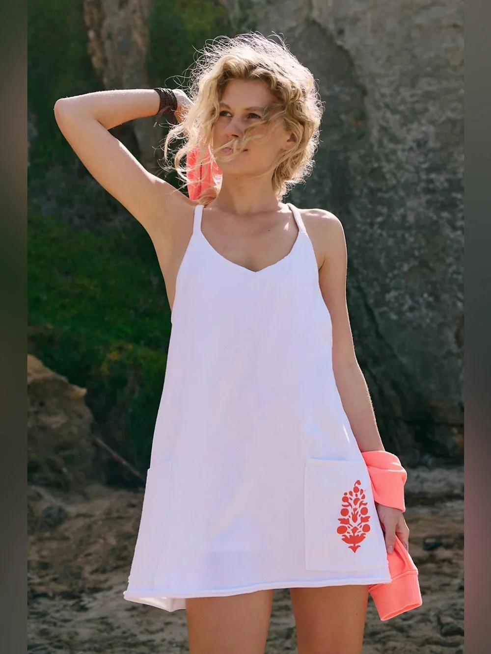 Free People Hot Shot Logo Mini Dress in White / Scarlet Buti M